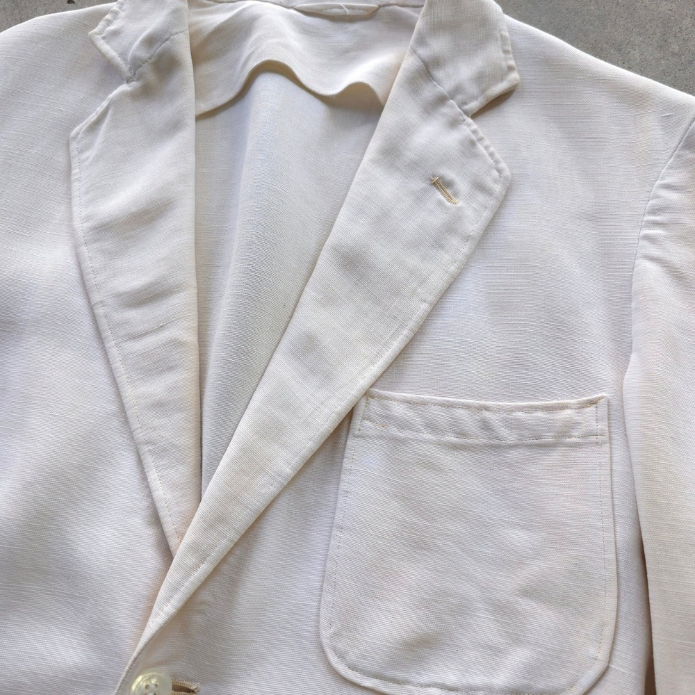 Vintage 1930s Cream Pure Irish Linen Sport Coat 40 Short Made in USA - Picture 8 of 15